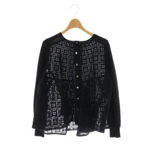 バックハートレース切り替えニットカーディガン ウール 2 ブラック /DO OS