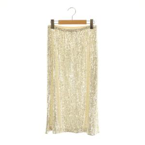 スパンコールタイトスカート XS ベージュ シルバー色 メッシュ裏地 /CX OS