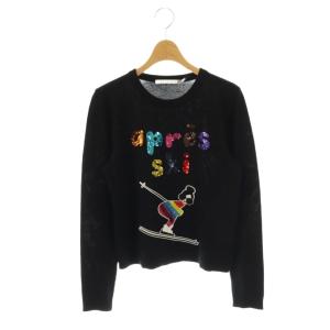 スパンコール刺繍ウールクルーネックニット プルオーバー M ブラック マルチカラー /DF OS