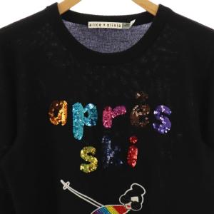 alice + olivia スパンコール刺繍ウールクルーネックニット プルオーバー M ブラック マルチカラー /DF OS