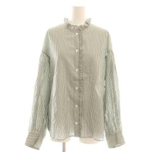 24AW ミニフリルブラウス 長袖 ストライプ F 白 ホワイト グレー /AT OS