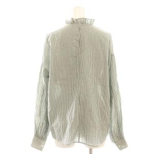 SLOBE IENA 24AW ミニフリルブラウス 長袖 ストライプ F 白 ホワイト グレー /AT OS