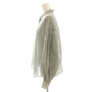 SLOBE IENA 24AW ミニフリルブラウス 長袖 ストライプ F 白 ホワイト グレー /AT OS