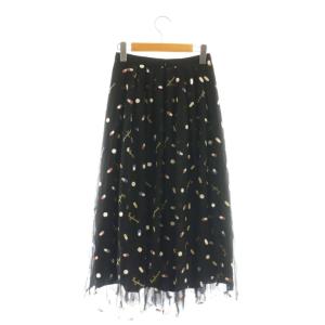 Grace Class カプセル刺繍スカート フレア マキシ ロング 36 黒 ブラック /AT OS