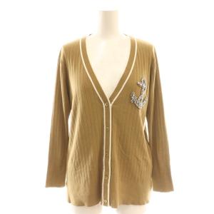 マリンビジューカーディガン ニット Vネック 36 茶 ブラウン /AT OS