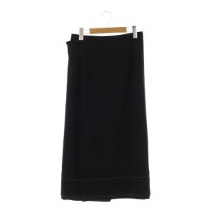 ウール混 ラップスカート フレア マキシ ロング 3 黒 ブラック /AT OS