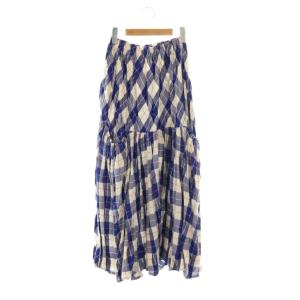 総柄 フレアスカート マキシ ロング チェック 3 青 ブルー 白 ホワイト /AT OS