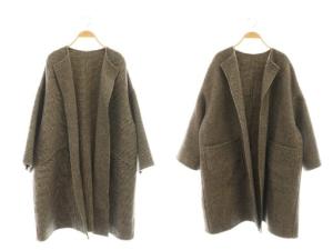 2WAY ウールチェックリバーシブルコート アウター ノーカラー 38 ブラウン /CX OS