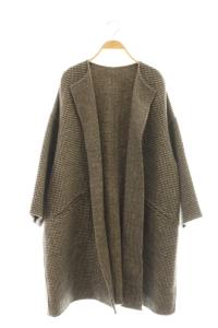 DRESSTERIOR 2WAY ウールチェックリバーシブルコート アウター ノーカラー 38 ブラウン /CX OS