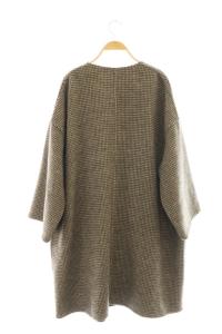 DRESSTERIOR 2WAY ウールチェックリバーシブルコート アウター ノーカラー 38 ブラウン /CX OS