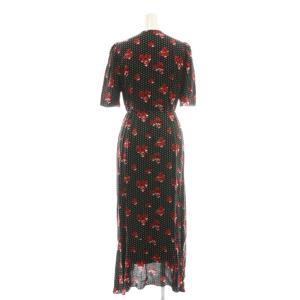 Loulou Willoughby フラワードットカシュクールワンピース ロング 半袖 2 ブラック /DF OS