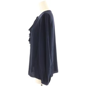 ANAYI バックサテンラッフル ブラウス 長袖 38 ネイビー /HK OS