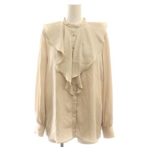 サテンアムンゼンフリルブラウス 長袖 36 ベージュ /DF OS