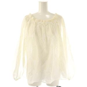 パネルエンブロイダリー ギャザーネックブラウス 長袖 36 ホワイト /HK OS