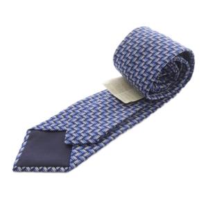 HERMES 総柄 ネクタイ シルク 紺 ネイビー 青 ブルー /SR OH