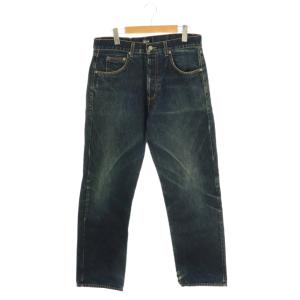 革パッチ ボタンフライ デニムパンツ ストレート 32 ブルー /HK OS