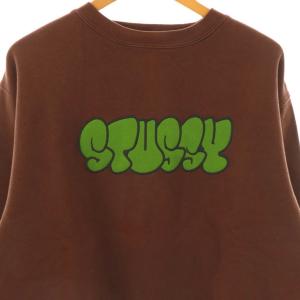 STUSSY ロゴ 裏起毛 スウェット トレーナー L ブラウン グリーン /DF OS