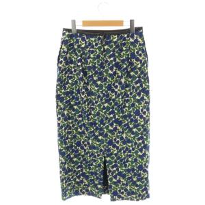 TOMORROWLAND collection ローズジャカード Iラインミディスカート ロング 36 グリーン ブルー /HK OS
