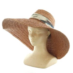 ラフィアハット 帽子 つば広 リボン OS ウッドローズ /MI OS