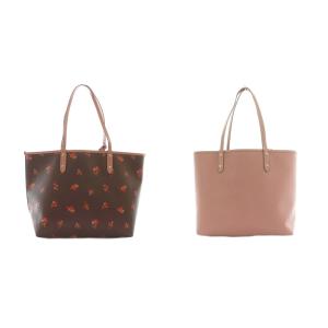 COACH トートバッグ ポーチ リバーシブル 花柄 レザー 茶 ブラウン ピンク F31995 /SS OS