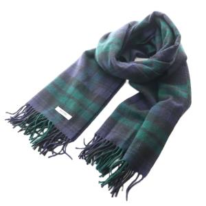 大判ストール マフラー チェック 紺 ネイビー 緑 グリーン /SS OS