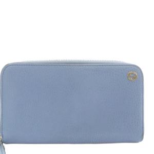 GUCCI インターロッキングG ラウンドファスナー長財布 レザー 水色 ブルー 449347 /SR OH