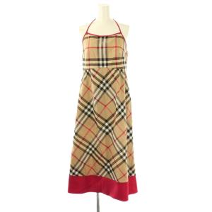 ノバチェックホルターネックワンピース ミモレ ロング 38 茶 ブラウン /AT OS