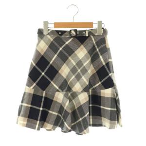 ウールチェックミニススカート フレア 36 紺 ネイビー アイボリー /AT OS