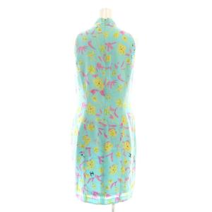 CHANEL BOUTIQUE フラワープリントシルクノースリーブワンピース 38 ミント