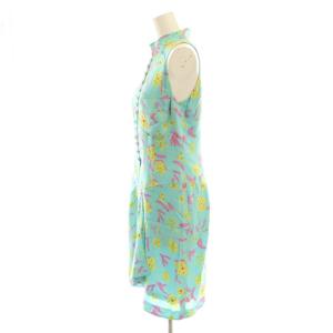 CHANEL BOUTIQUE フラワープリントシルクノースリーブワンピース 38 ミント