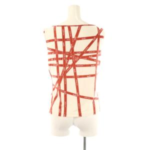 HERMES リボン柄ノースリーブカットソー タンクトップ L レッド 赤 ホワイト 白 /CX OS