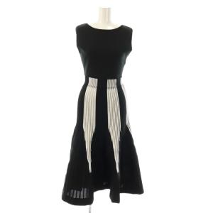 タックプリーツニットワンピース ロング ノースリーブ F ブラック /HK OS