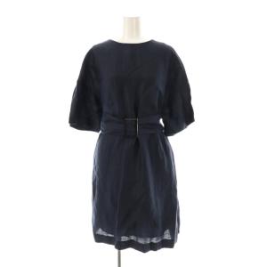 リネン半袖ワンピースチュニック 36 ネイビー /DO OS