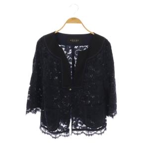 レースノーカラージャケット 38 ネイビー ブラック /DO OS