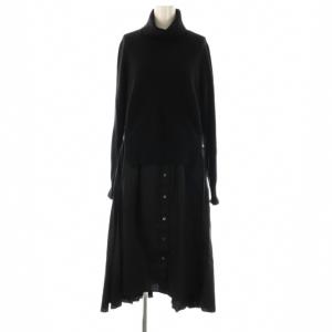 タートルネックニットドッキング ワンピース プリーツ 2 ブラック SCW-044