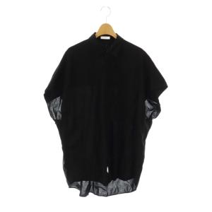 MICRO SHRINK LAWN オーバーサイズシャツ フレンチスリーブ 半袖 2 黒 ブラック /AT