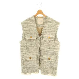 ツイードベスト 前開き ホワイト ブラック /HK OS