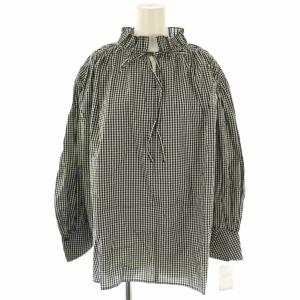24SS タックカラーボリュームスリーブブラウス ギンガムチェック ブラック ホワイト /ES OS
