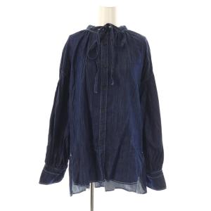 リボンデニムブラウス シャツ 長袖 ネイビー /DF OS