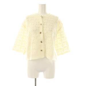 柄編みハーフスリーブニットジャケット ノーカラー 2 ホワイト /HK OS