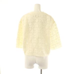 JUSGLITTY 柄編みハーフスリーブニットジャケット ノーカラー 2 ホワイト /HK OS