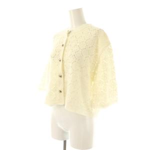 JUSGLITTY 柄編みハーフスリーブニットジャケット ノーカラー 2 ホワイト /HK OS