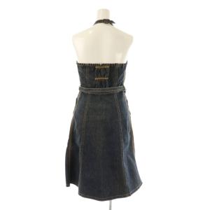 BURBERRY BLUE LABEL デニム ホルターネック ワンピース 膝丈 36 ネイビー /HK OS
