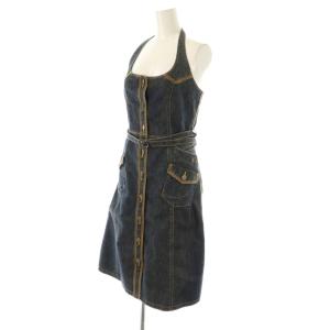 BURBERRY BLUE LABEL デニム ホルターネック ワンピース 膝丈 36 ネイビー /HK OS