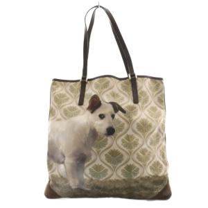 ANYA HINDMARCH トートバッグ ジャック・ラッセル・テリア 犬 転写 白 ホワイト カーキ /SS OS