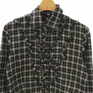 BURBERRY BLUE LABEL チェック フリル シャツ 長袖 38 ブラック /HK OS