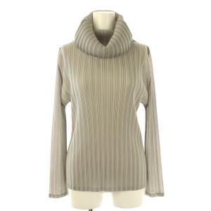 イッセイミヤケ プリーツハイネックカットソー 長袖 3 グレー /DF OS