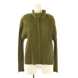 イッセイミヤケ プリーツシャツジャケット カーディガン 3 カーキ /ES OS