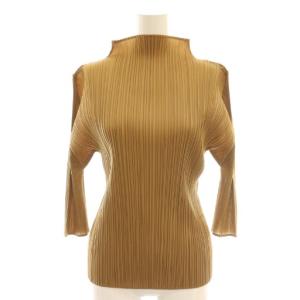 イッセイミヤケ 七分袖ハイネックプリーツカットソー 3 キャメル /DF OS