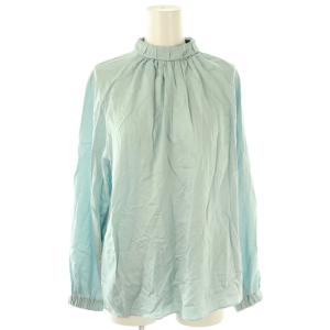 24SS ウォッシャブルサテン スタンドギャザーカラーブラウス 長袖 36 ライトブルー /HK OS